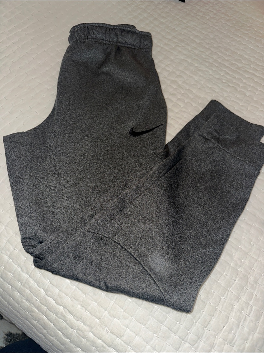 Nike KDark Gray Heather Joggers with Black Swoosh, size small.